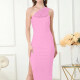 Women's Elegant Asymmetrical Neck Mesh Rhinestone Side Slit Maxi Evening Dress T267# Clothing Wholesale Market -LIUHUA
