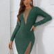 Women's Sexy Crew Neck Long Sleeve Mesh Bodycon Short Dress T2079# Clothing Wholesale Market -LIUHUA