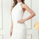 Women's Elegant Layered Tassel Halter Knee Length Dress White Clothing Wholesale Market -LIUHUA