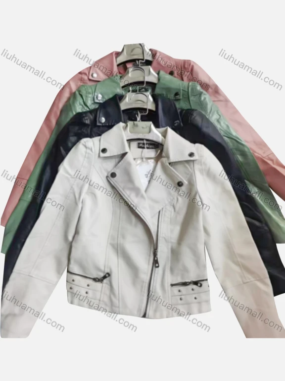 Wholesale Women's Casual Plain Lapel Long Sleeve Zipper PU Leather Jacket