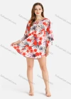 Wholesale Women's Casual Floral And Leafy Print Batwing Sleeve Notched Tunic - Liuhuamall