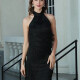 Women's Elegant Layered Tassel Halter Knee Length Dress Black Clothing Wholesale Market -LIUHUA