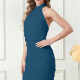 Women's Elegant Layered Tassel Halter Knee Length Dress T133# Clothing Wholesale Market -LIUHUA