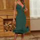 Women's Sexy Plunge Neck Layered Hem Midi Cami Dress T2079# Clothing Wholesale Market -LIUHUA