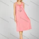 Wholesale Women's Soft Milk Silk Heart Print Rhinestone Ruched Bow Knot Lounge Tank Midi Night Dress 20-2# Pink Clothing Wholesale Market Liuhua