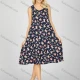 Wholesale Women's Soft Milk Silk Allover Floral Print Scoop Neck Lounge Tank Midi Night Dress 1005# Navy Clothing Wholesale Market Liuhua