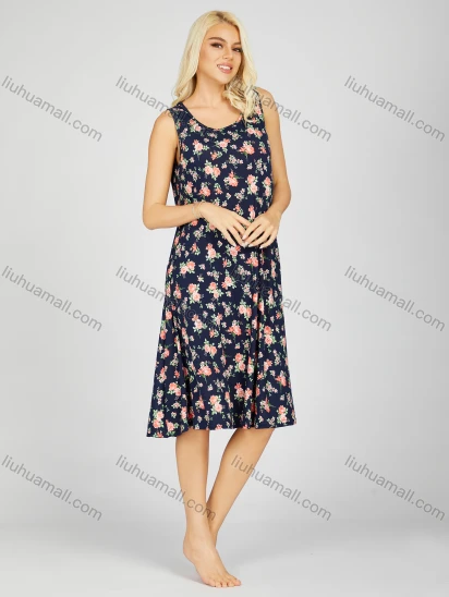Wholesale Women's Soft Milk Silk Allover Floral Print Scoop Neck Lounge Tank Midi Night Dress 1005#