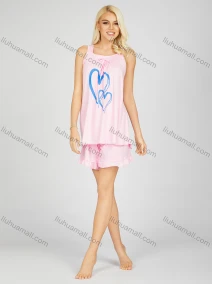 Wholesale Women's Comfy Heart Milk Silk Ruched Bow Knot Tank Top & Ruffle Trim Shorts 2 Piece Lounge Set 20-4#, LIUHUA CLOTHING WHOLESALE