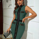Women's Elegant Mock Neck Zip Decor Fake Pocket Short Tank Dress T2079# Clothing Wholesale Market -LIUHUA