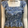 Wholesale Women's Square Neck Ruffle Trim Fake Button Floral Print Crop Blouse AX21006# preview