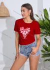 Wholesale Women's Casual Heart Print Crew Neck Short Sleeve T-Shirt - Liuhuamall