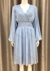 Wholesale Women's V Neck Shirred Lantern Sleeve Plain High Waist Casual Dress - Liuhuamall