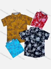 Wholesale Boy's Casual Letter & Leaf Print Short Sleeve Shirt, LIUHUA CLOTHING WHOLESALE