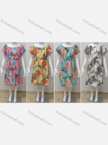 Wholesale Girls Causal Crew Neck Short Sleeve Elastic Waist Floral Print Dress, LIUHUA CLOTHING WHOLESALE