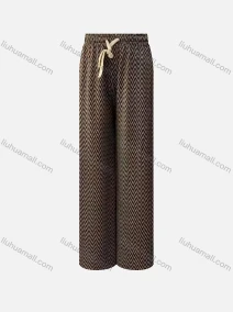 Wholesale Women's High Waist Drawstring Allover Print Casual Wide Leg Pants, LIUHUA CLOTHING WHOLESALE