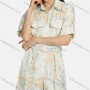 Wholesale Women's Shirt Collar Short Sleeve Floral Print Flap Pockets Button Front Romper With Belt preview