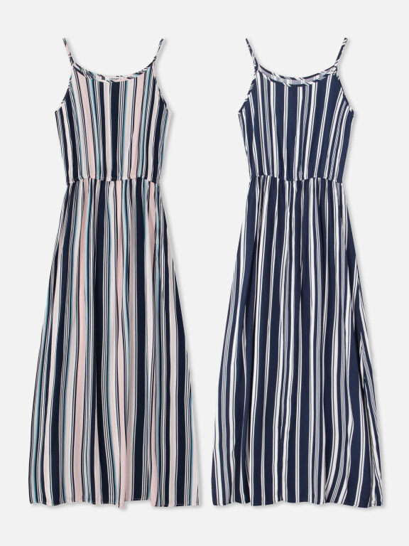 Women's Casual Striped Spaghetti Straps Ruffle Hem Maxi Cami Dress, Clothing Wholesale Market -LIUHUA, 