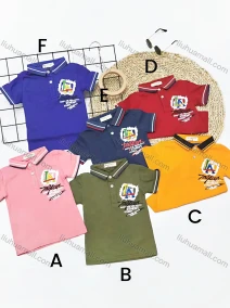 Wholesale Boys Casual Short Sleeve Embroidery Letter Graphic Button Front Polo Shirts, LIUHUA CLOTHING WHOLESALE