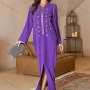 Wholesale Women's Elegant Muslim Islamic Plain Hooded Rhinestone Split Front Maxi Robe Abaya Dress A837# preview