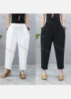 Wholesale Women's Elastic Waist Loose Fit Casual Plain Carrot Pant 2130# - Liuhuamall