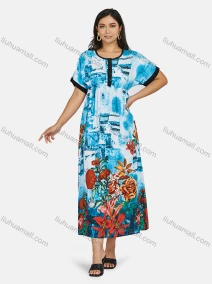 Wholesale Women's Plus Size Crew Neck Short Sleeve Floral Print Casual Maxi Dress, LIUHUA CLOTHING WHOLESALE