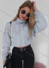 Wholesale Women's Plain Turtleneck Cable Knit Crop Sweater - Liuhuamall