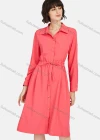 Wholesale Women's Business Casual Long Sleeve Button Down Drawstring Plain Shirt Dress - Liuhuamall