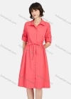 Wholesale Women's Business Casual Long Sleeve Button Down Drawstring Plain Shirt Dress - Liuhuamall