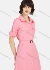 Wholesale Women's Business Casual Long Sleeve Knee Length Plain Shirt Dress With Belt - Liuhuamall
