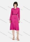 Wholesale Women's Business Casual Long Sleeve Plain Knee Length Shirt Dress With Belt - Liuhuamall
