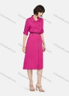 Wholesale Women's Business Casual Long Sleeve Plain Knee Length Shirt Dress With Belt - Liuhuamall