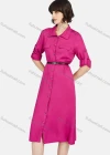 Wholesale Women's Business Casual Long Sleeve Plain Knee Length Shirt Dress With Belt - Liuhuamall