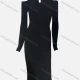 Wholesale Women's Elegant Plain Crew Neck Cut Out Cold Shoulder Long Sleeve Split Side High Waist Dress Black Clothing Wholesale Market Liuhua