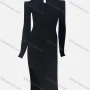 Wholesale Women's Elegant Plain Crew Neck Cut Out Cold Shoulder Long Sleeve Split Side High Waist Dress preview