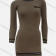 Wholesale Women's Casual Plain Striped Trim Crew Neck Long Sleeve High Waist Tee Dress Coffee Clothing Wholesale Market Liuhua