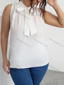 Wholesale Women's Casual Plain Tie Neck Tank Top, LIUHUA CLOTHING WHOLESALE