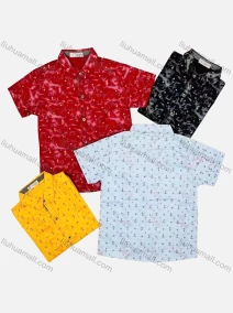 Wholesale Boy's Casual Allover Print Short Sleeve Shirt, LIUHUA CLOTHING WHOLESALE