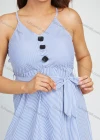 Wholesale Women's Casual Striped Print Button V Neck Cami Maxi Dress With Belt - Liuhuamall