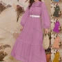 Wholesale Women's Elegant Vintage Tie Neck Long Sleeve Ruffle Hem Maxi Dress With Belt preview