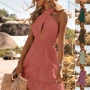 Wholesale Women's Sexy Crossover Plain Cut Out Backless Ruched High Waist Short Halter Dress preview