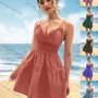 Wholesale Women's Sexy Plain Embroidery Lace Deep V Neck Spaghetti Straps Crisscros Lace Up Short Cami Dress preview