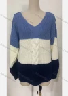 Wholesale Women's V Neck Long Sleeve Cable Knit Colorblock Sweater - Liuhuamall