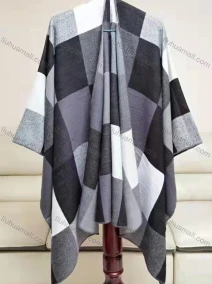 Wholesale Women's Casual Bat Sleeve Plaid Print Cardigan Cape, LIUHUA CLOTHING WHOLESALE
