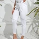 Wholesale Women's Casual Plain Belted Skinny Fit High Waist Cropped Chino Pants White Clothing Wholesale Market Liuhua