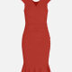Women's Casual V Neck Cap Sleeve Plain Mermaid Dress 1# Clothing Wholesale Market -LIUHUA
