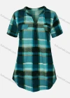 Wholesale Women's Casual Notched Neck Plaid Print Curved Hem Tunic - Liuhuamall