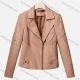 Wholesale Women's Casual Lapel Long Sleeve Zipper Plain Leather Crop Biker Jacket Champagne Clothing Wholesale Market Liuhua