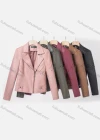 Wholesale Women's Casual Lapel Long Sleeve Zipper Plain Leather Crop Biker Jacket - Liuhuamall
