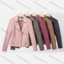 Wholesale Women's Casual Lapel Long Sleeve Zipper Plain Leather Crop Biker Jacket preview
