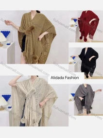 Wholesale Women's Casual Pompom Tie Tassel Trim Shawl, LIUHUA CLOTHING WHOLESALE
